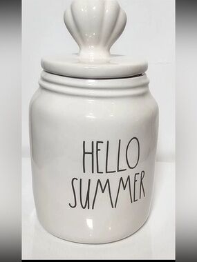 Rae Dunn hello summer baby canister with shell topper